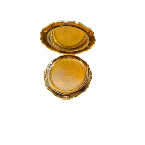 Vintage Floral Goldtone Compact Mirror With Intricate Hand-Painted Design & Inne - Picture 3 of 10